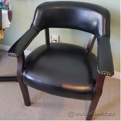 Black Leather Dark Wood Waiting Room Guest Chair